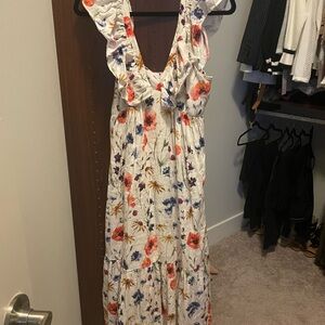 Red and Orange Ruffled Maxi Sundress for Wedding Guests